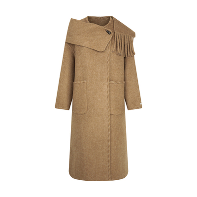 羊驼毛围巾款双面呢长款毛呢外套