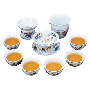 陶瓷大明成化鸡缸杯功夫茶具套装仿古家用瓷复古斗彩茶杯茶壶白瓷