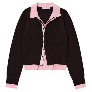 MOUSSY 秋季新品甜酷风撞色假两件修身毛针织衫010IA170-3471