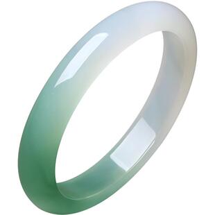 周六福半山半水玉髓手镯深白绿宽条新中式国风女神节礼物送女友