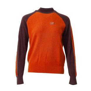 贝特如中老年女装冬季橙色深棕拼接高领毛衣妈妈装保暖时尚上衣ES