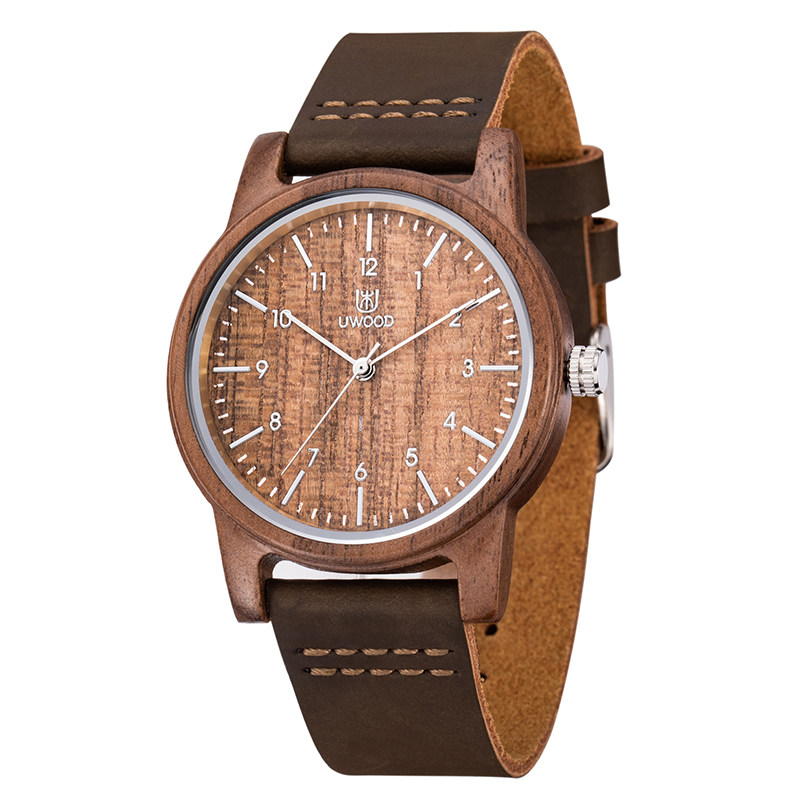 真皮手表胡桃木复古男士