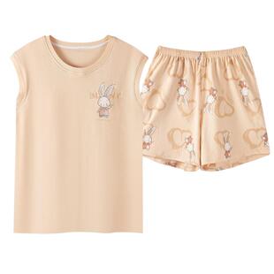 卡之恋睡衣女款夏季纯棉背心短裤套装新款黄色卡通兔子印花家居服