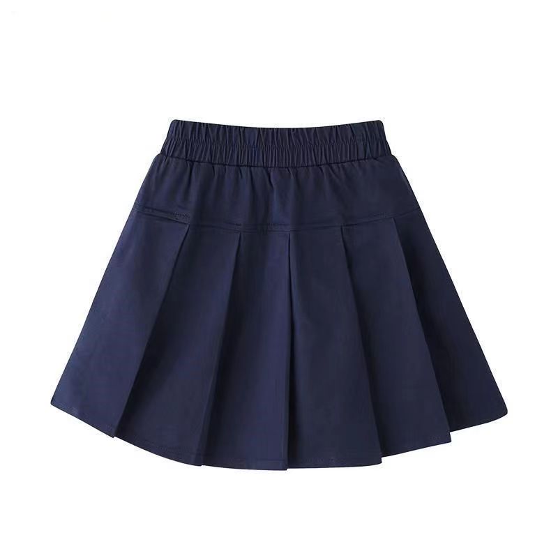 儿童深蓝藏青色百褶裙子学院风中大女童半身短裙夏季小学生校服裙