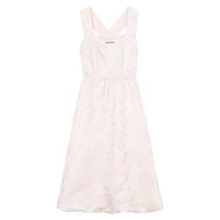 KEIKO 蝶纹提花樱花粉吊带连衣裙春夏柔美蝴蝶结系带露背花苞长裙