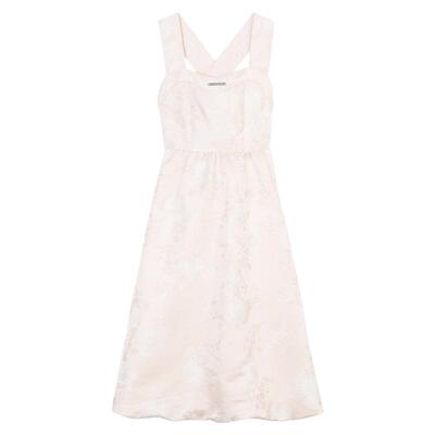 KEIKO 蝶纹提花樱花粉吊带连衣裙春夏柔美蝴蝶结系带露背花苞长裙