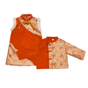 叙罗男女童拜年服冬季儿童唐装姐弟新年装过年新中式外套宝宝汉服