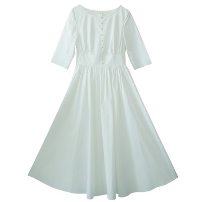 纯棉白色长裙露背女春秋季新款