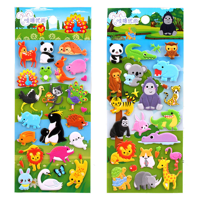 儿童可爱小动物卡通立体贴画stickers幼儿园奖励小粘贴纸汽车恐龙