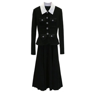 S家明星同款气质女装26早春新款通勤修身显瘦长款针织百褶连衣裙