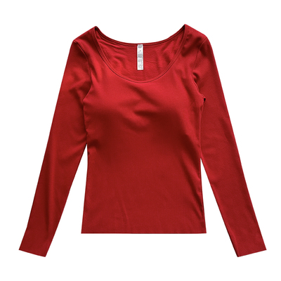 蓝色半岛带胸垫低领加绒打底衣