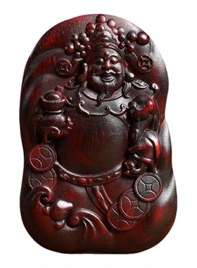 小叶紫檀送宝财神爷佛牌吊坠
