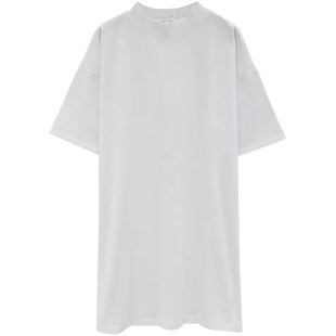 半高领短袖t恤女夏季纯棉宽松大码纯色下衣失踪中长款净版打底衫