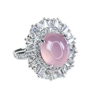 天然冰种玉髓戒指女款网红爆款镶嵌银色宝石开口戒翡翠色玛瑙指环