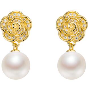 蔻润蔷薇天然淡水珍珠耳钉银耳饰耳环女士京润珍珠生日礼物送女友