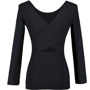 拉丁舞服专用练功服女上衣服装舞衣网纱新款成人秋季黑色长袖YS49