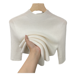 高级感半高领中袖针织衫女2025秋季新款内搭气质上衣五分袖打底衫