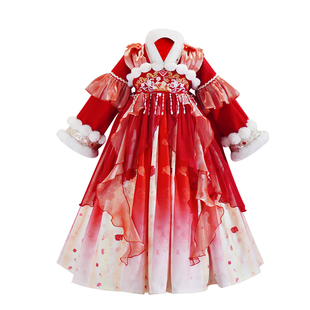 2025新款女童汉服秋冬装冬季儿童装过年拜年服中国风古装公主裙红