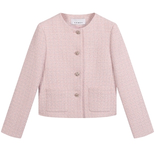 LANCY/朗姿2026春季新款高端小香风粗花呢圆领短款气质名媛外套