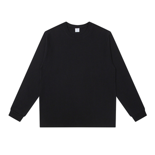 严选新疆棉重磅600g纯棉圆领长袖T恤女宽松休闲螺纹袖口打底衫男