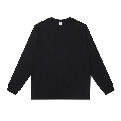 严选新疆棉重磅600g纯棉圆领长袖T恤女宽松休闲螺纹袖口打底衫男