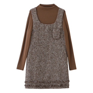 富家千金小香风连衣裙套装女秋冬小个子气质背心裙两件套穿搭显瘦