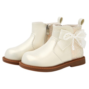 千百度儿童马丁靴2025冬季新款女童简约百搭公主短靴女孩软底靴子