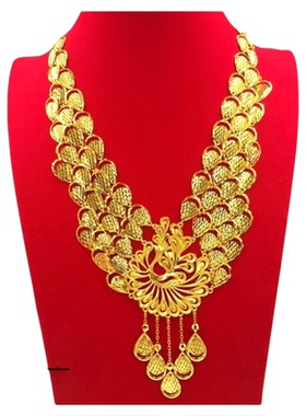 婚嫁仿金项链女结婚新娘三金道具首饰黄金色五金镀金配婚纱女项链