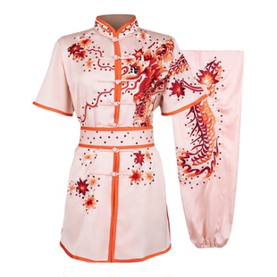 大业亨通现货纺丝武术服装刺绣表演服长拳演出服仿真丝短袖太极服