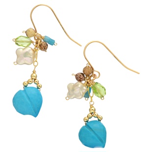 蓝松小桃丨天然蓝松石橄榄石珍珠美国14k包金波西米亚耳饰耳夹ins