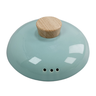 蓝色陶瓷砂锅盖子炖锅单盖瓦罐配件汤煲家用檀木纹防烫手柄锅盖