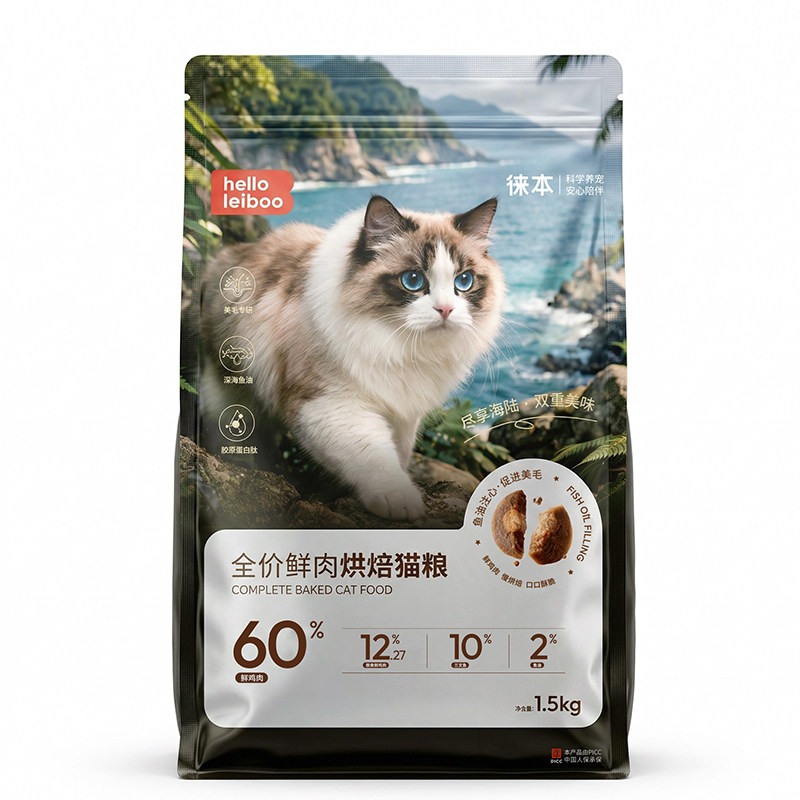 【试吃装】徕本美毛烘焙猫粮鱼油防掉毛全价猫粮无谷幼成猫布偶