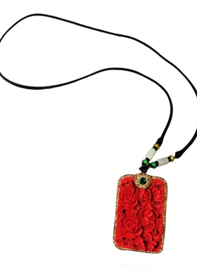 朱砂牡丹花吊坠手工编织如意绳简