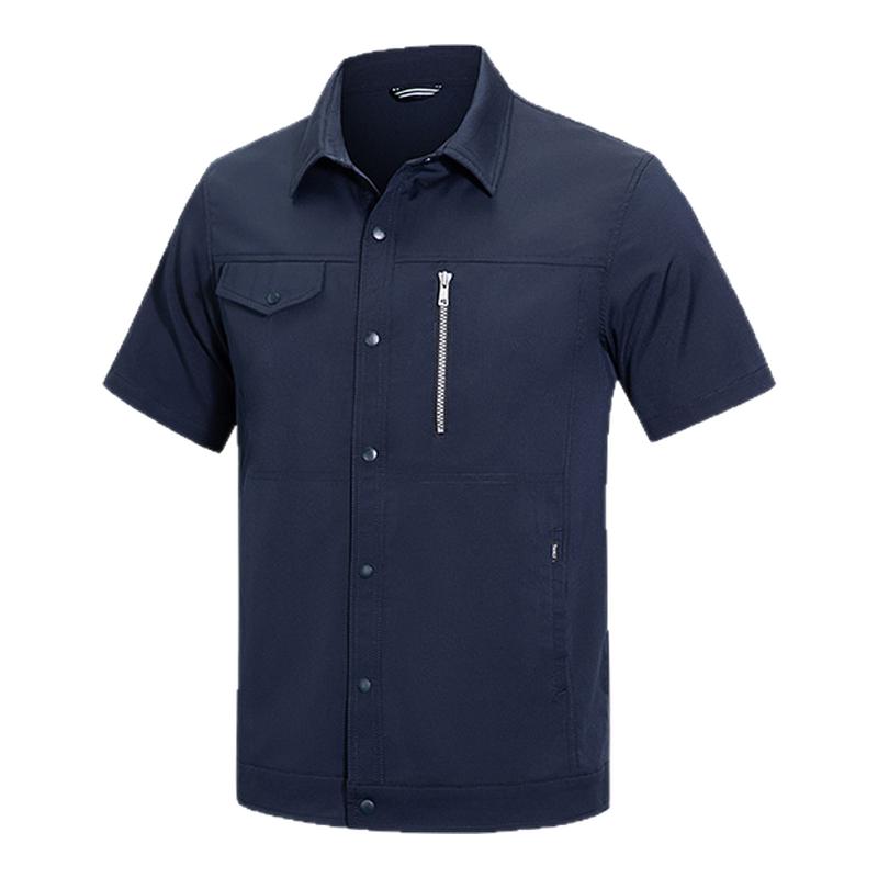 干爽透气工作服套装男夏季薄款弹力工服短袖劳保车间厂服工装定制