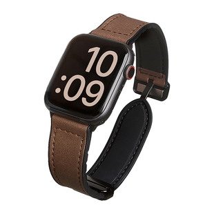 适用applewatchs10手表带疯马皮11磁吸扣iwatchs10小众复古s9s8苹果手表s76秋冬电子ultra手表链se高级感真皮