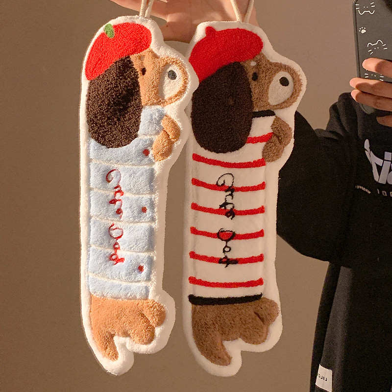 可爱腊肠狗挂式擦手巾超强吸水加厚毛巾卫生间手帕厨房不发臭抹布