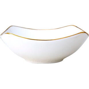 景德镇骨瓷餐具创意家居纯白简约碗汤碗沙拉碗大小号金边翘角碗盘
