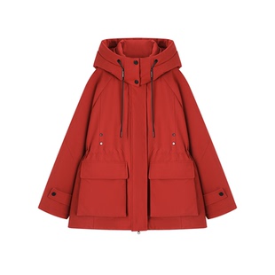 XWI欣未轻户外工装90白鸭绒纯色羽绒服女冬季连帽派克服保暖外套