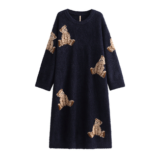 家乐芬睡裙女款睡衣秋冬季半边绒软绵绵珊瑚绒加厚加绒家居服大码