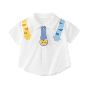 男童衬衫夏季帅气时髦小宝宝可爱卡通短袖上衣夏装薄款儿童衬衣