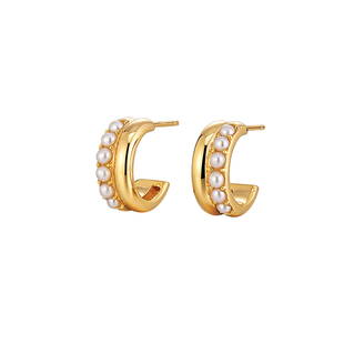 周大生C形珍珠耳钉近圆强光淡水珍珠银耳针珍珠耳环耳饰2-2.25mm