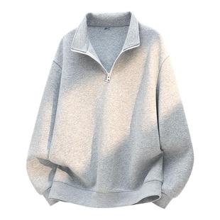 回力立领长袖卫衣男冬季美式cleanfit加绒款灰色重磅半拉链外套Y