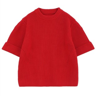 叠穿利器！原厂推荐~松本惠奈 C1ane 秋冬中袖圆领针织红色毛衣衫