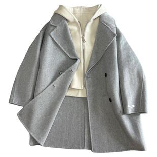 简约大气连帽拉链马甲手缝双面羊毛大衣女中长款秋冬宽松显瘦外套