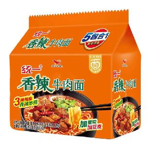 统一方便面香辣牛肉面泡面五合一97g*5袋就要辣得过瘾速食