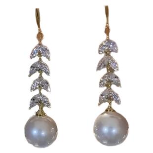 轻奢满钻麦穗珍珠耳环女长款流苏耳坠简约小众高级感耳钩镀金耳饰