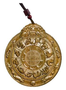 柏林禅寺圆形九宫八卦十二生肖定制挂件佩戴佛牌吊坠绿檀桃木枣木