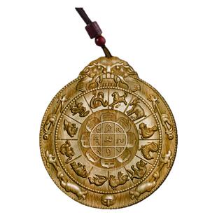 柏林禅寺圆形九宫八卦十二生肖定制挂件佩戴佛牌吊坠绿檀桃木枣木