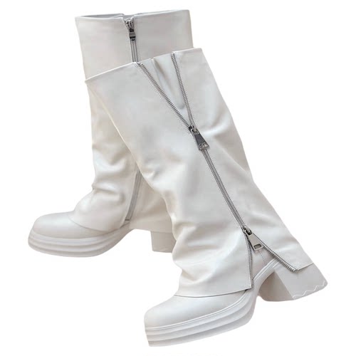 欧洲站高奢超模靴2025秋冬爆款真皮可调节骑士靴9cm高筒宴会皮靴