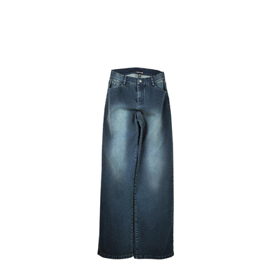 25深蓝色洗水牛仔显瘦中腰阔腿裤